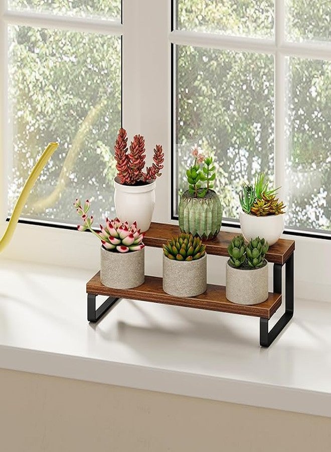 Yookeer رف توابل خشبي ريفي من يوكير، منظم مطبخ، حامل رف مطبخ، منظم سطح المطبخ، 30 × 15 × 15 سم، بني داكن - Image 3